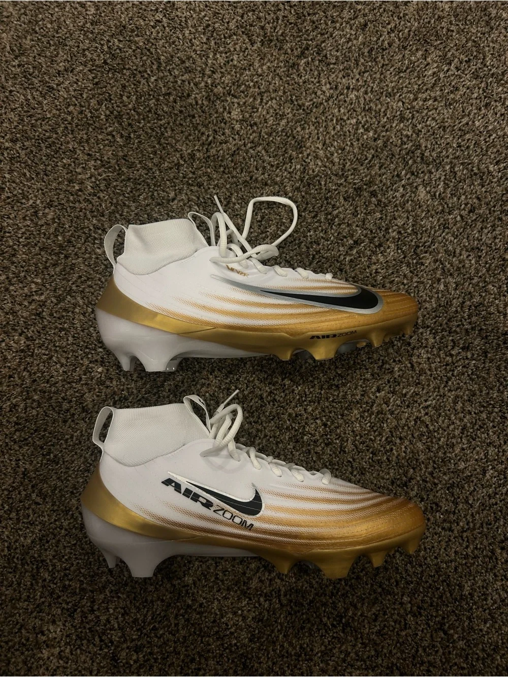 Nike Kids White and Gold Air Zoom Football Cleats